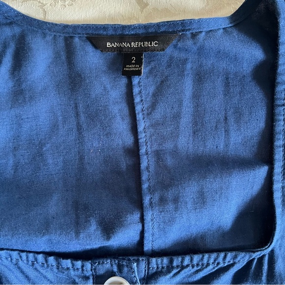 Banana Republic Blue W Sz2 Romper Button  w/Belt Bloom Short sleeves Line Cotton - Picture 13 of 16